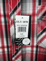 New Men’s Red ELY 1878 Long Sleeve Pearl Snap Shirt. XL S-23