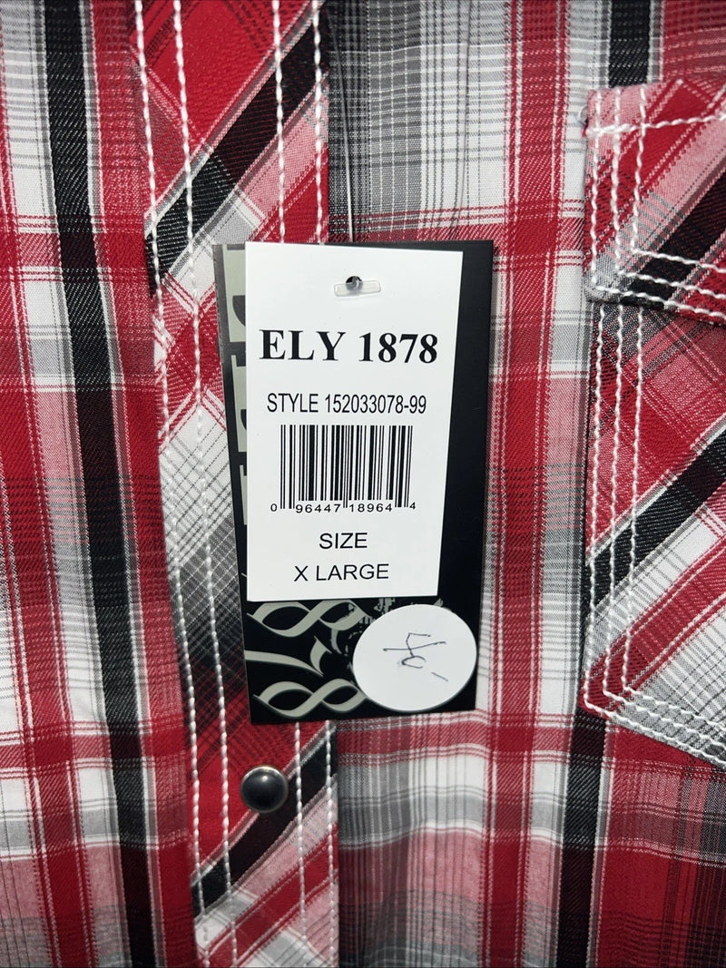 New Men’s Red ELY 1878 Long Sleeve Pearl Snap Shirt. XL S-23