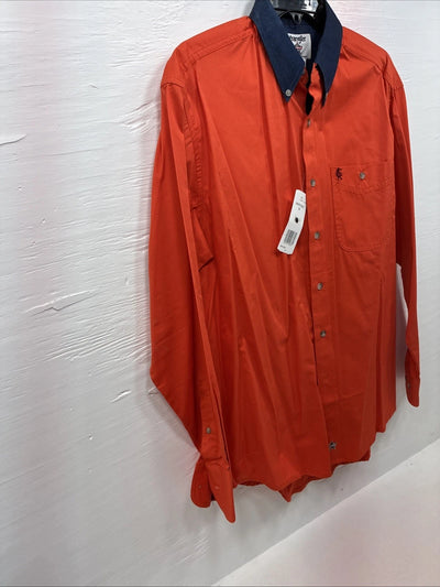 New Men’s Wrangler PBR Orange Long Sleeve Button Up Medium K-41
