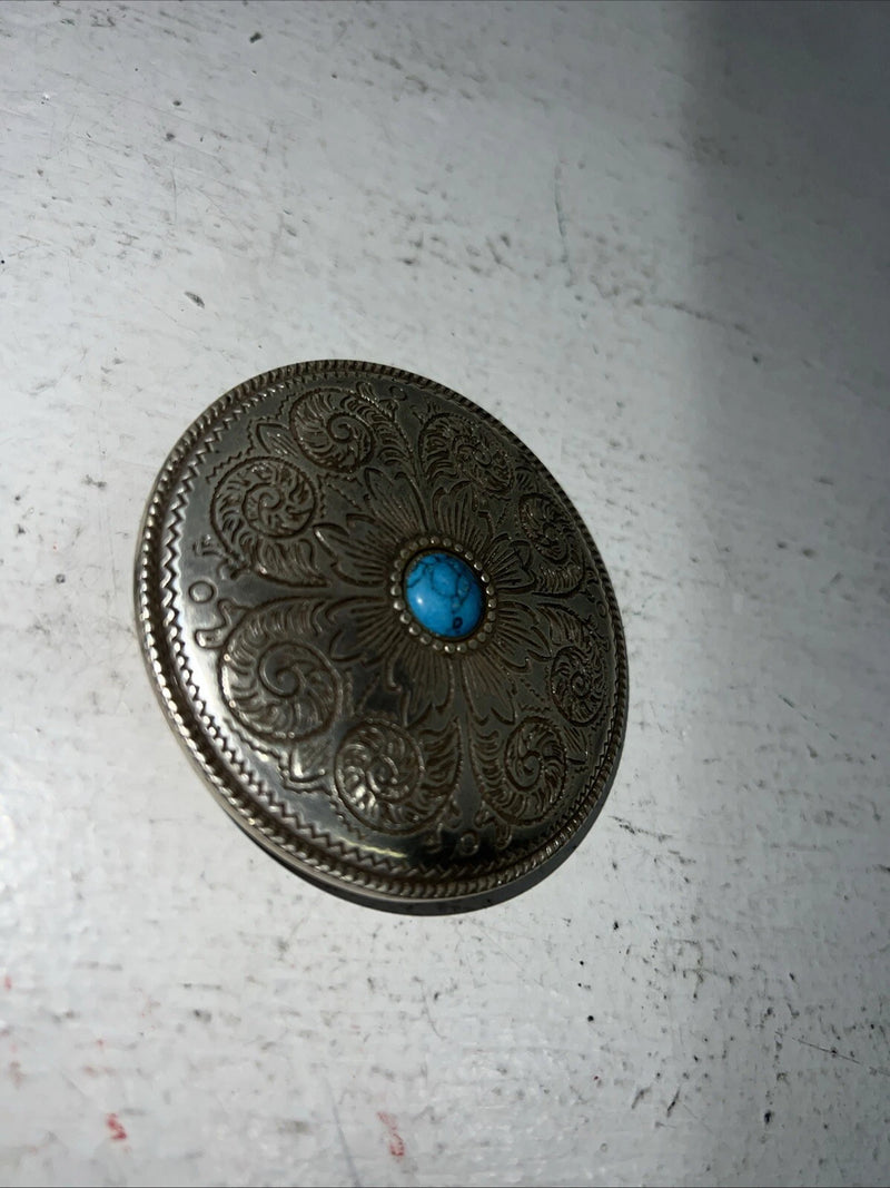 New Women’s Round Silver Belt Buckle Sigh Turquoise In Middle Shell Design. F-6