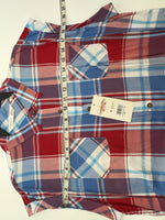 New Women’s Plaid Cumberland Outfitters Cut Off Button Up Shirt L #14119 3B-49