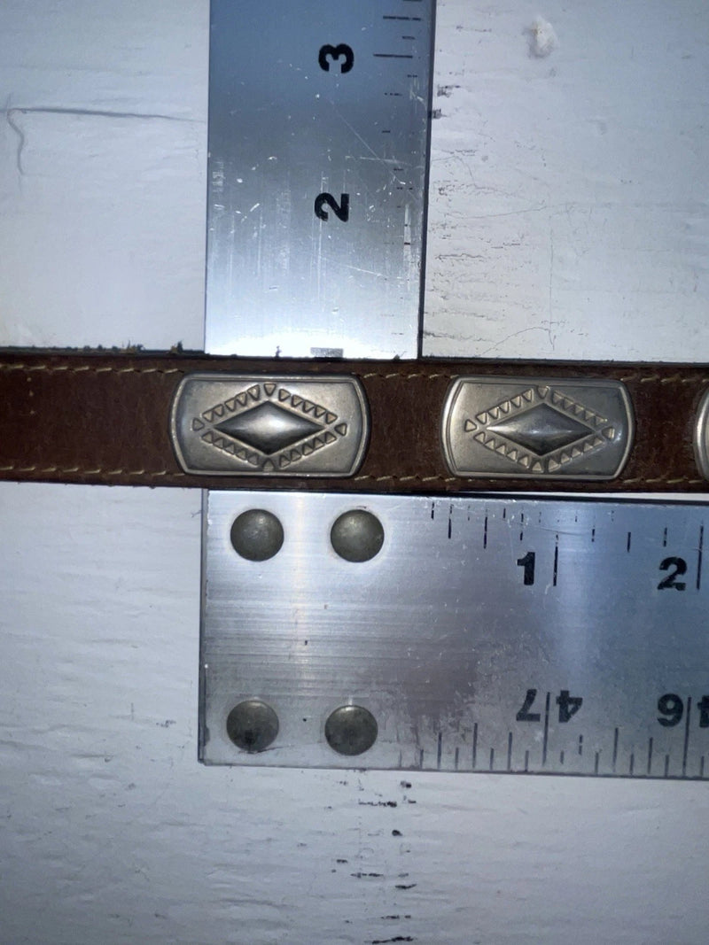New Brown Genuine Leather Silver Pendent 28” Belt JJ-134