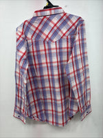 New Women’s Cumberland Purple Plaid Long Sleeve Pearl Snap Large II-101