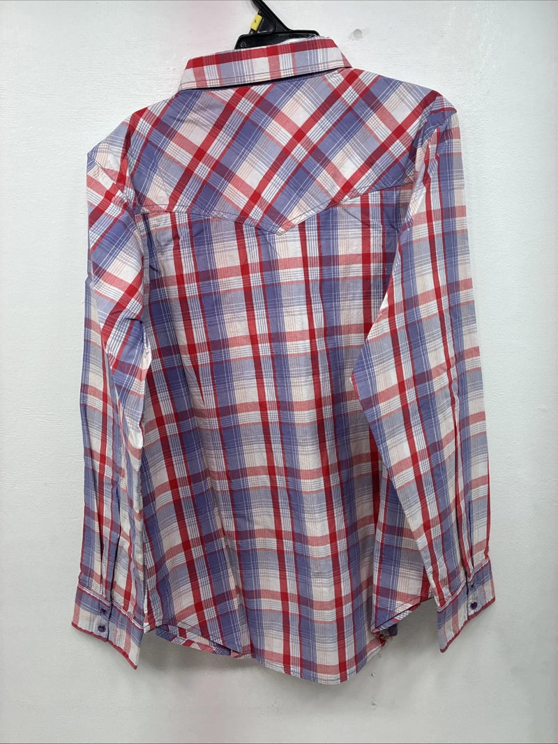 New Women’s Cumberland Purple Plaid Long Sleeve Pearl Snap Large II-101