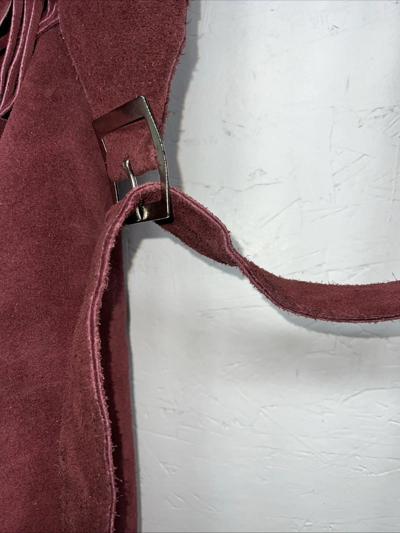 New Burgundy Congress Leather Show Chaps With Fringe Adjustable Waist 42” L N-41
