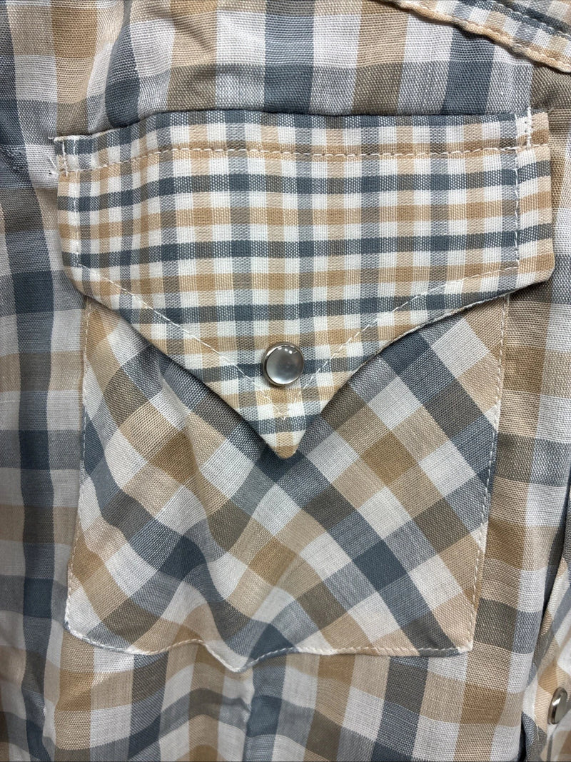 New Men’s Stockman Yellow Blue Plaid Long Sleeve Pearl Snap 14.5 X 33 Small R-21