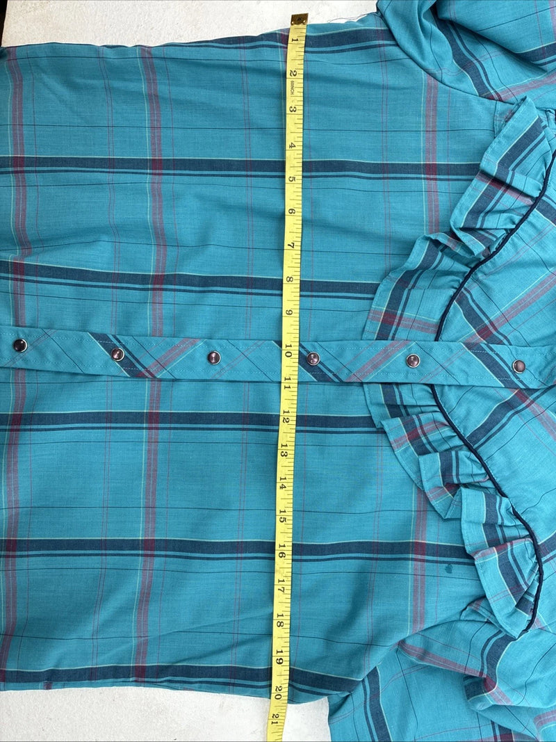 New Women’s Country Charmers Blue Plaid Long Sleeve Pearl Snap Size Large YY-117