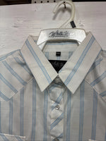 New Men’s White Horse White Blue Stripe Long Sleeve Button Up 2XL H-73