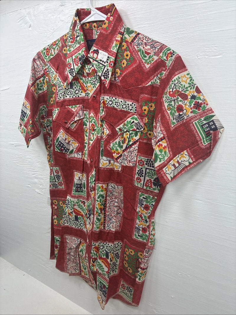 New Men’s Panhandle Slim Red Designed Short Sleeve Pearl Snap 15 Medium T-85
