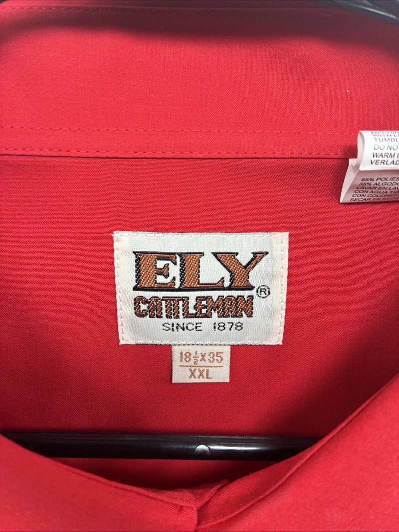 New Men’s ELY Cattleman Red Simple Long Sleeve Pearl Snap 18.5 X 35 2XL K-94