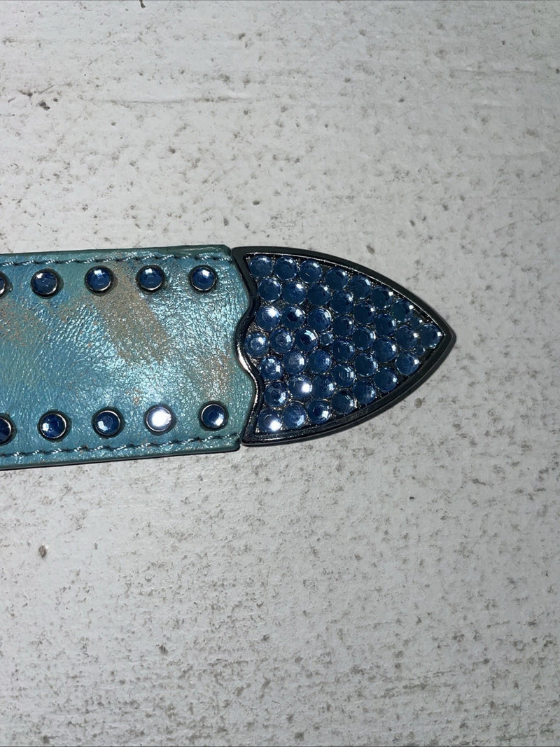 New Blue Genuine Leather 3-D Belt Blue Bling 32” Belt #677 Z-3