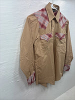 New Kids Champion Western Tab Pink Plaid Long Sleeve Pearl Snap Size 14 CC-114
