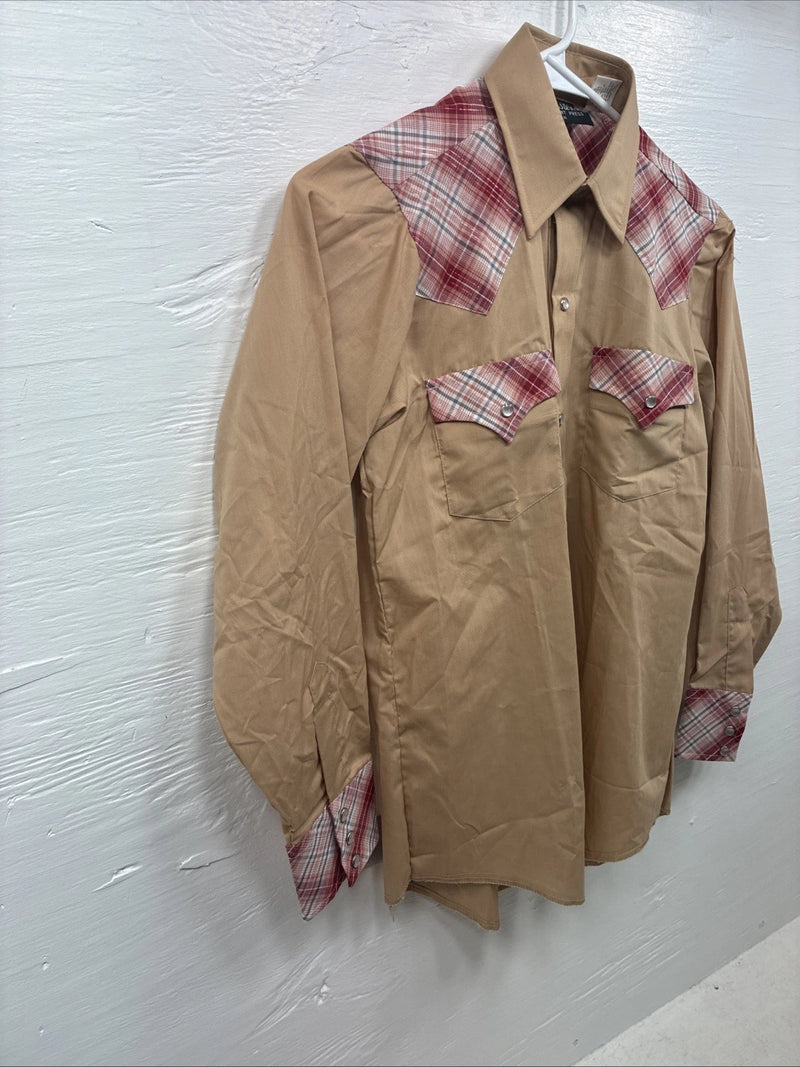 New Kids Champion Western Tab Pink Plaid Long Sleeve Pearl Snap Size 14 CC-114