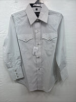 New Kids White Horse Gray Stripe Long Sleeve Pearl Snap Medium DD-54