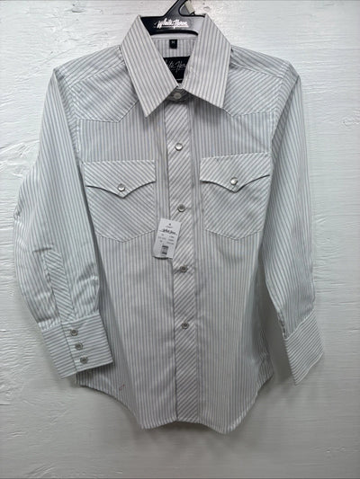 New Kids White Horse Gray Stripe Long Sleeve Pearl Snap Medium DD-54