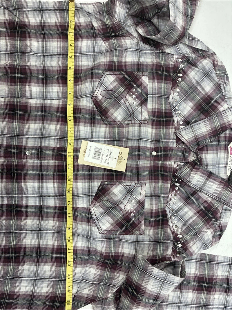 New Women’s Cumberland Purple Plaid Long Sleeve Pearl Snap 3XL GG-33