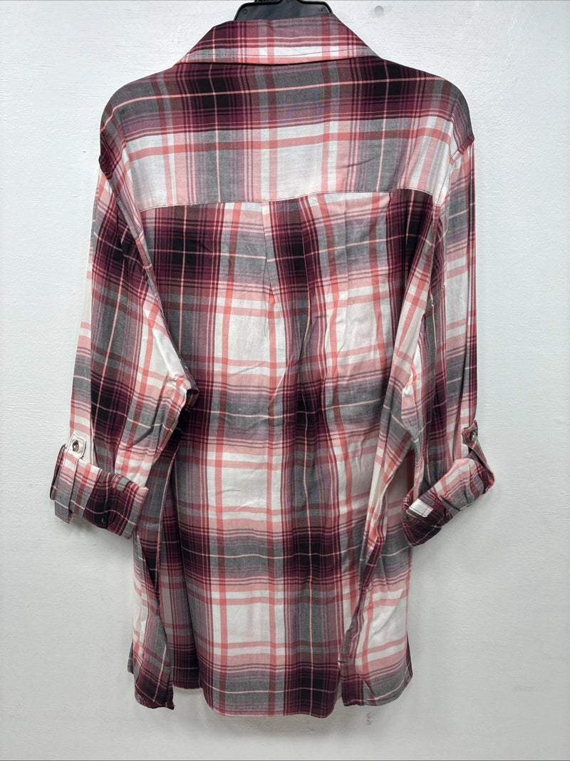 New Women’s Cumberland Pink Plaid Long Sleeve Pearl Snap XL GG-66