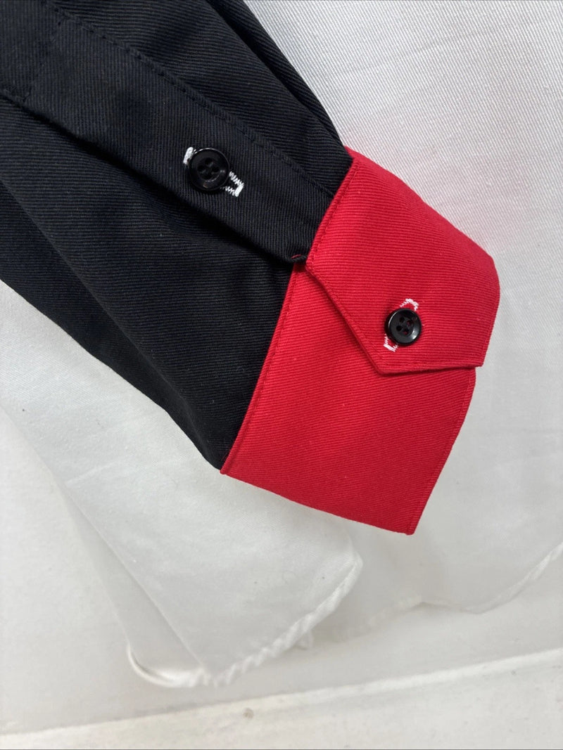 New Men’s Cowboy Threads Black Red White Long Sleeve Button Up Large MM-116