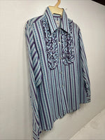 New Women’s Ranch Purple Blue Stripe Long Sleeve Pearl Snap Size 36 MM-19
