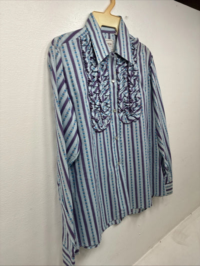 New Women’s Ranch Purple Blue Stripe Long Sleeve Pearl Snap Size 36 MM-19
