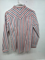 Me Siemens H Bar C Red Blue Stripe Long Sleeve Pearl Snap Size 34 LL-46