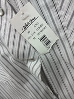 New Women’s White Horse Gray Stripe Long Sleeve Pearl Snap Medoum LL-105