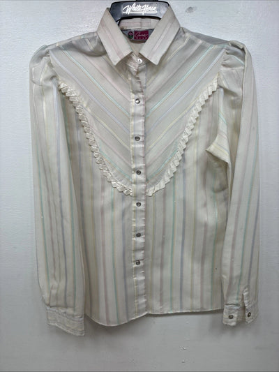 New Women Camlo Rose Multicolor Stripe Long Sleeve Pearl Snap Size 12 YY-104