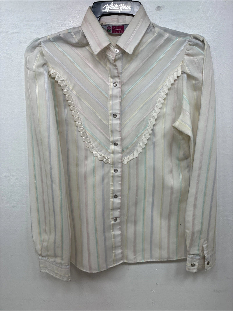 New Women Camlo Rose Multicolor Stripe Long Sleeve Pearl Snap Size 12 YY-104