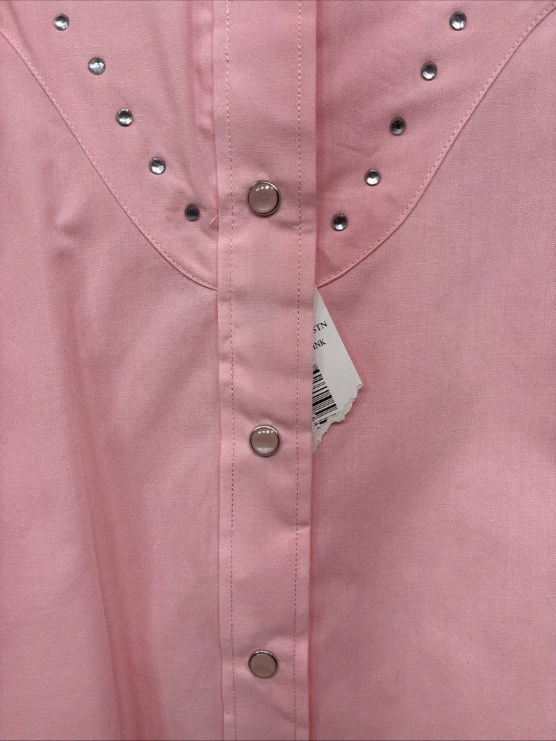 New Women’s White Horse Pink Gem Long Sleeve Pearl Snap Medium II-76