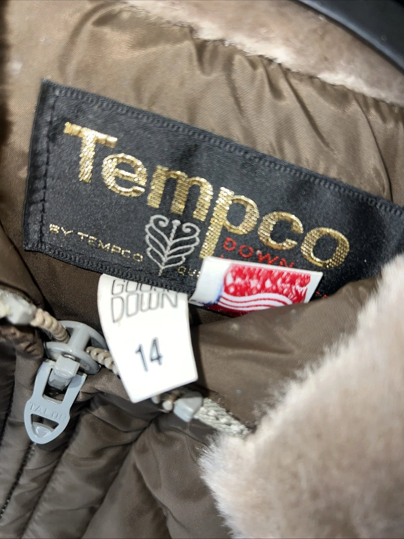 New Women’s Tempco Brown Puffer Coat 14 Wool Neck #1780 UU-13