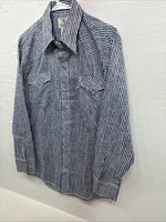New Men’s Dickson Jenkins Blue White Stripe Long Sleeve Pearl Snap Medium T-90