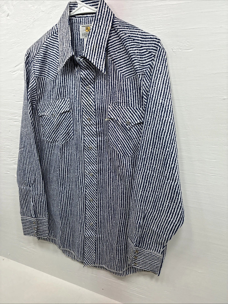 New Men’s Dickson Jenkins Blue White Stripe Long Sleeve Pearl Snap Medium T-90