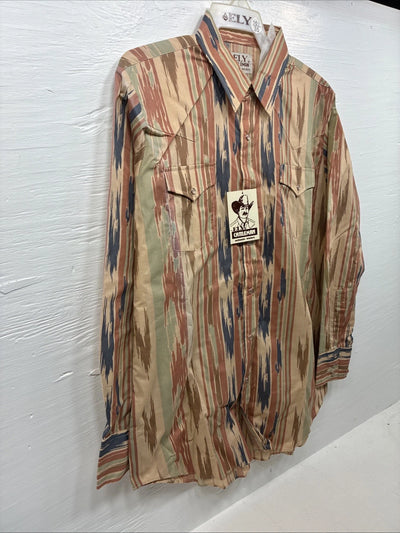New Men’s ELY Cattleman Multicolor Camo Long Sleeve Pearl Snap 16.5 Large T-56