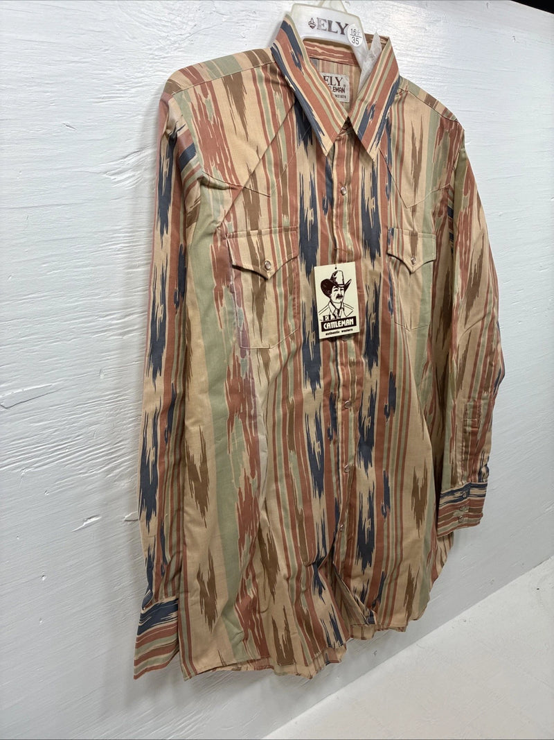 New Men’s ELY Cattleman Multicolor Camo Long Sleeve Pearl Snap 16.5 Large T-56