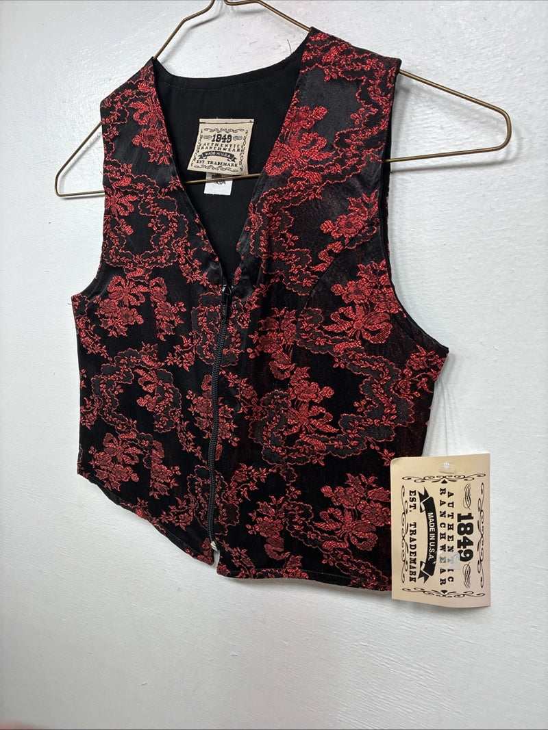 New Women’s 1849 RanchWear Red Designed Sleeveless Zip Up Vest Small YY-55