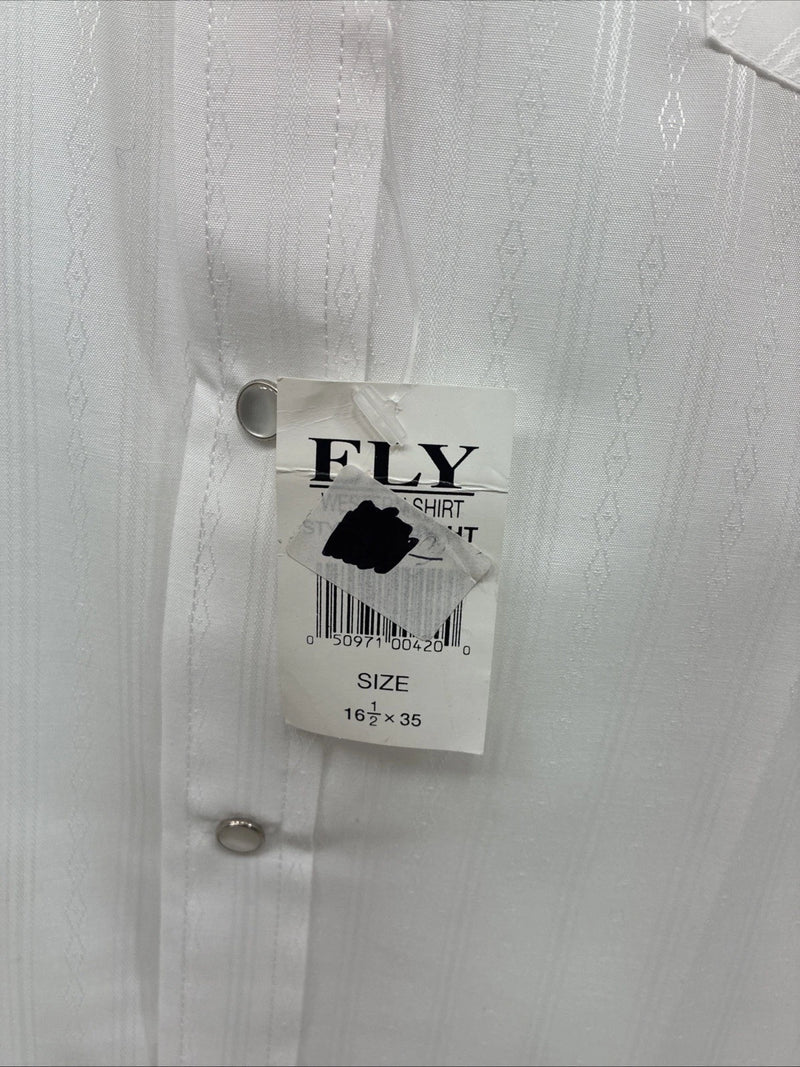 New Men’s ELY Cattleman White Designed Long Sleeve Pearl Snap 16.5 Large Q-102