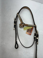 New Royal King Leather Metal Plate Browband Headstall W Split Reins #18-34 U-26