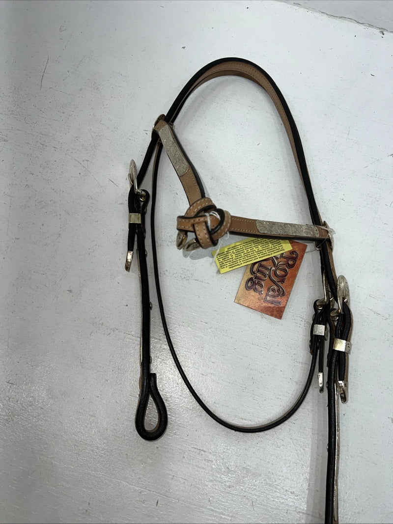 New Royal King Leather Metal Plate Browband Headstall W Split Reins #18-34 U-26
