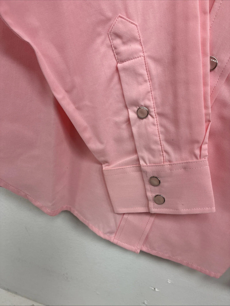New Women’s White Horse Pink Gem Long Sleeve Pearl Snap Small LL-61