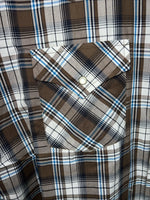 New Men’s Brown Plaid ELY Cattleman Short Sleeve Pearl Snap Shirt. XL Tall S-29