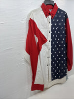 New Men’s Cowboy Threads Red White Blue Long Sleeve Button Up Large Q-57