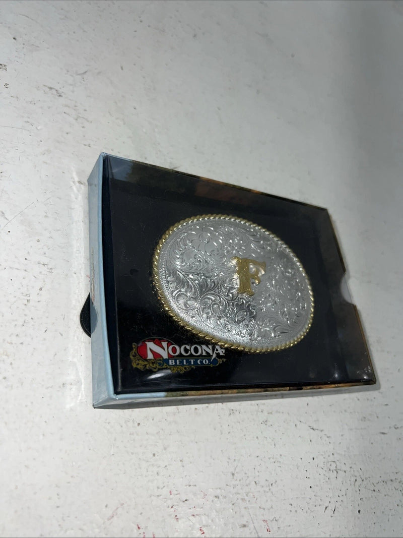 New Women’s Nocona Gold Silver “F” Belt Buckle. 37572-F A-116