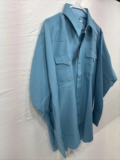 New Men’s Panhandle Slim Blue Long Sleeve Pearl Snap 16 X 34 Large M-30