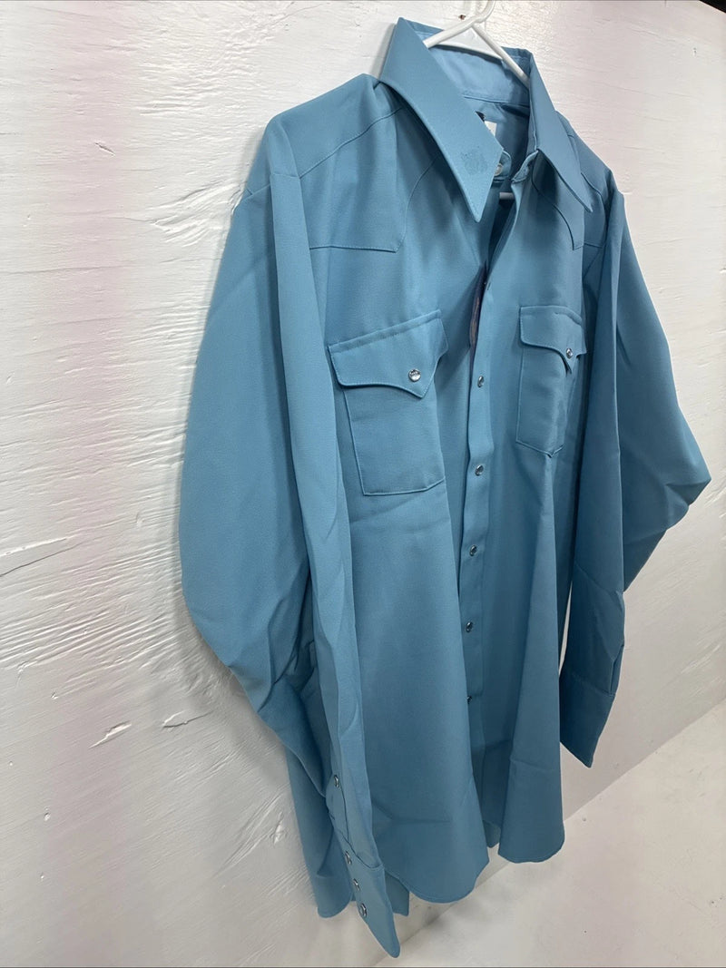 New Men’s Panhandle Slim Blue Long Sleeve Pearl Snap 16 X 34 Large M-30