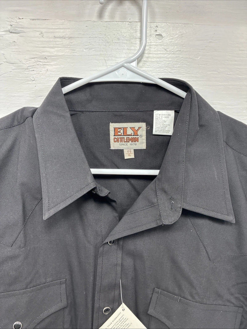 New Men’s ELY Cattleman Western Black Short Sleeve Pearl Snap 17.5 XL R-61