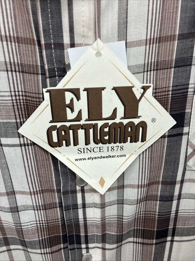 New Men’s ELY Cattleman Multiple Color Flannel Short Sleeve Pearl Snap 4XL E-85