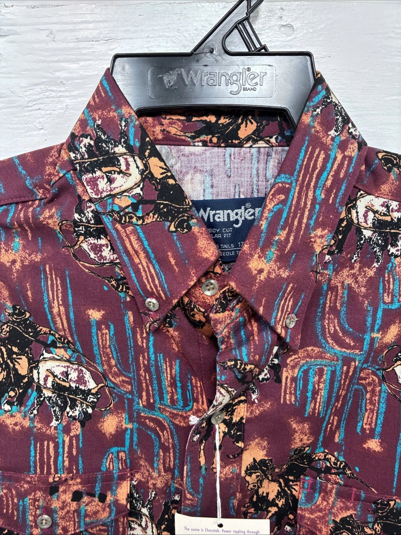 New Men’s Wrangler Propel Western Design Long Sleeve Button Up 17.5 XL AA-10