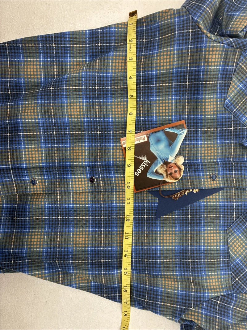 New Women’s Panhandle Slim Blue Plaid Long Sleeve Pearl Snap Size 30 KK-91