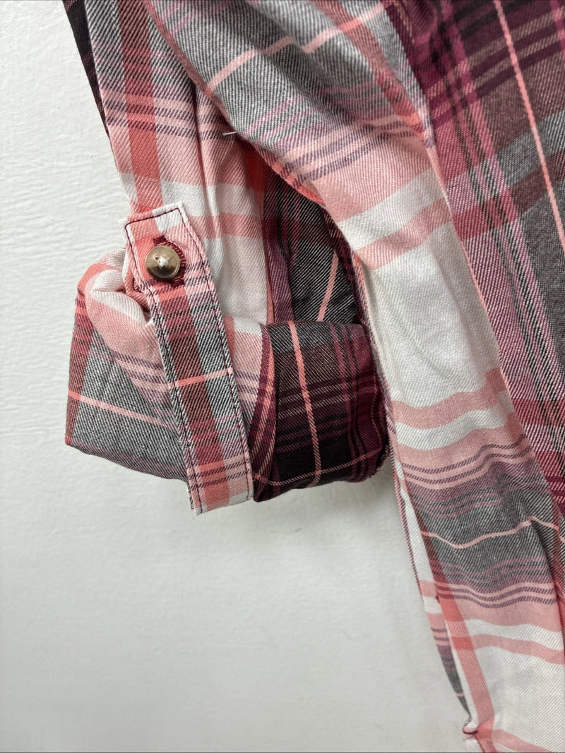 New Women’s Cumberland Pink Plaid Design Long Sleeve Pearl Snap Large II-105