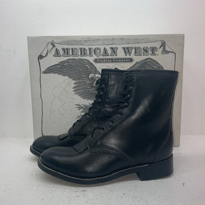 New Men’s Black Lace Up American West Cowboy Boots. 6991 12 E W. 10-12